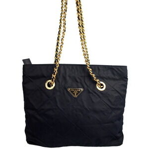 PRADA Quilted Chain Tote Shoulder Bag Black